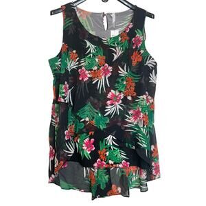 NY Collection Womens Floral Print  Sleeveless Blouse High-Low Hem Size 2X